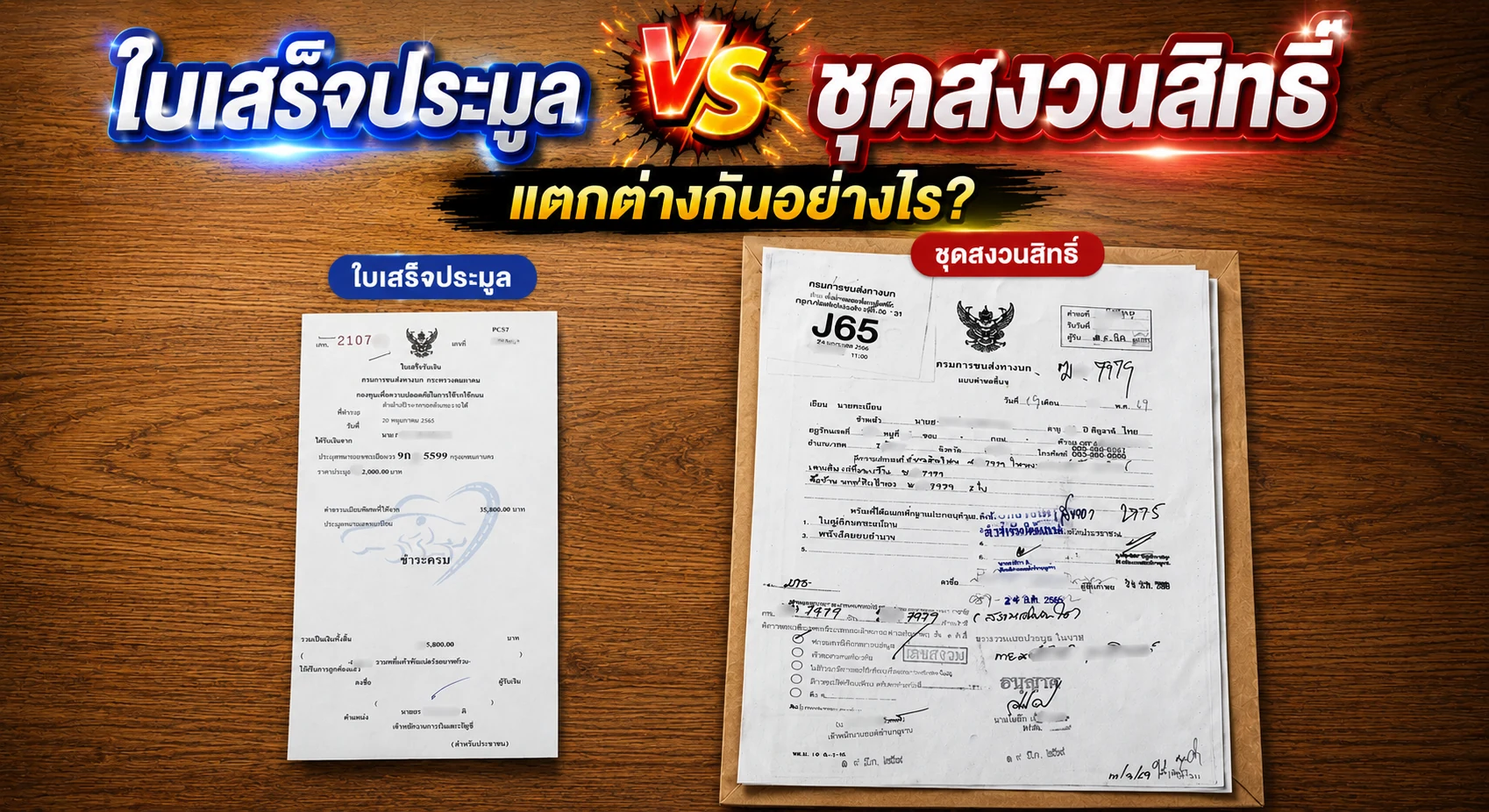 ไขข้อสงสัย ความแตกต่างระหว่างใบเสร็จทะเบียนประมูล และ ชุดสงวนสิทธิ์ โดยเว็บไซต์ทะเบียนรถสวย MyTabienRod.com